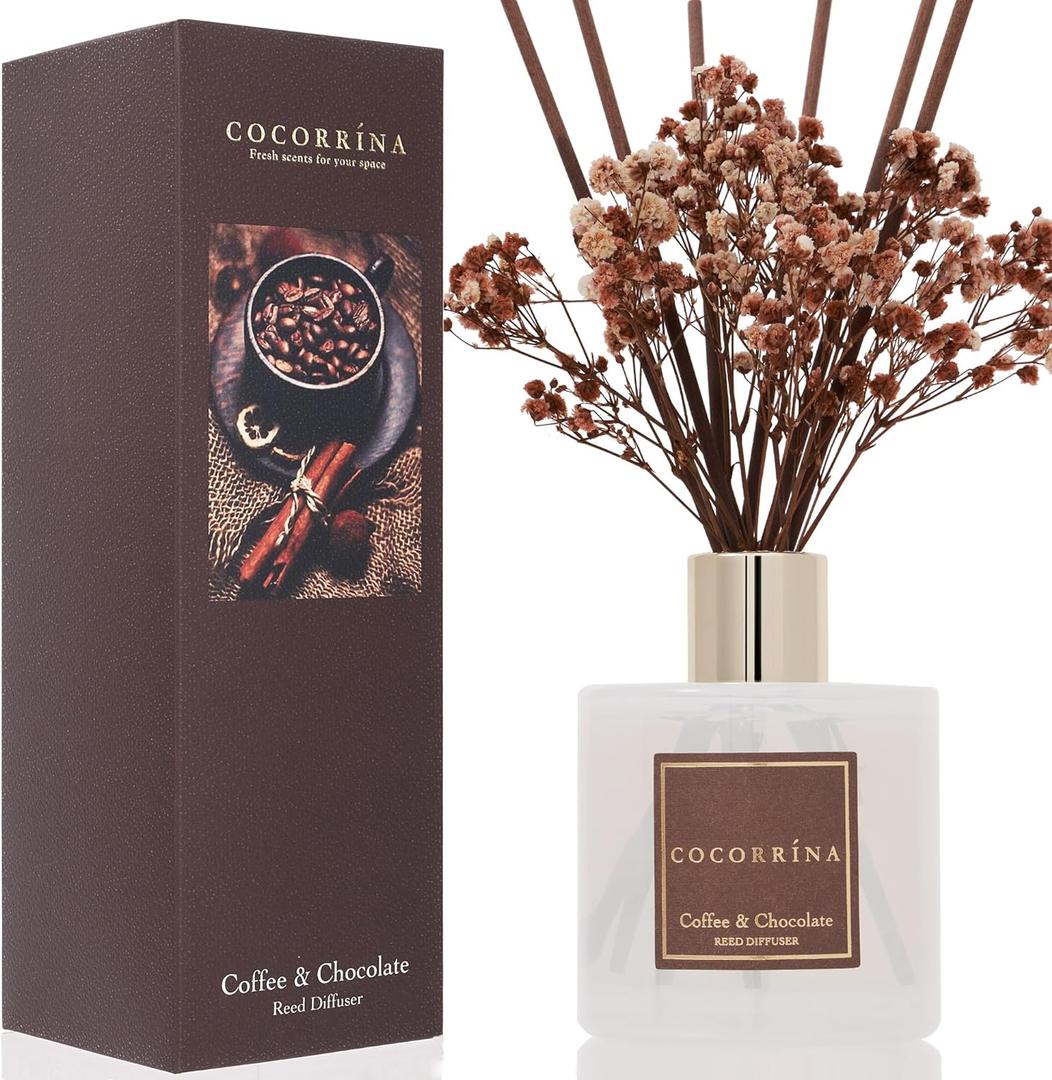 Cocorrna Reed Diffuser Sets - Coffee & Chocolate Scented Diffuser with Sticks Home Fragrance Reed Diffuser for Bathroom Shelf Decor