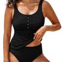 Pink Queen Tankini Swimsuit for Women Scoop Neck Ruched Tummy Control Bathing Suits 2025 (X-Large, Black)