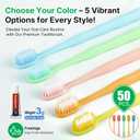 50 Pack Disposable Toothbrushes with Toothpaste, Individually Wrapped, Soft PBT Bristles, Peanut Grip Handle, Fluoride-Free, Bulk Travel Kit for Hotel, Guests, Emergency, Adults & Kids