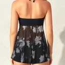 Tempt Me Womens Two Piece Bathing Suits Halter Bandeau Tankini Top Flyaway Swimsuit with Bottoms Tummy Control Swimwear (Black)