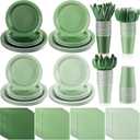 Nuogo 336 Pcs Sage Green Tableware Set Gradient Green 7 in 9 in Plates 9oz Cups Supplies Disposable Paper Plates Napkins Cup Fork Knives Spoon for Party Baby Shower Birthday Wedding