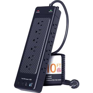 Surge Protector Power Strip/Heavy Duty 10ft Extension Cord with Multiple outlets/High Joules Protection (4800J)/18AC/1875W/15A/Usb A+C(PD20W),Flat Plug,Commercial,Industrial,Office,Home,Black