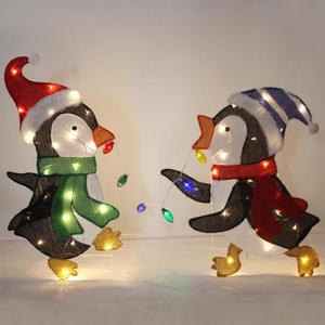 Lighted-up Penguin Christmas Outdoor Decoration Set of 2,Indoor Outdoor Holiday Displays LED Lights Flat Cute Penguin Xmas Decor,Perfect for Christmas Tree,Home,Lawn,Porch and Front Yard Decor