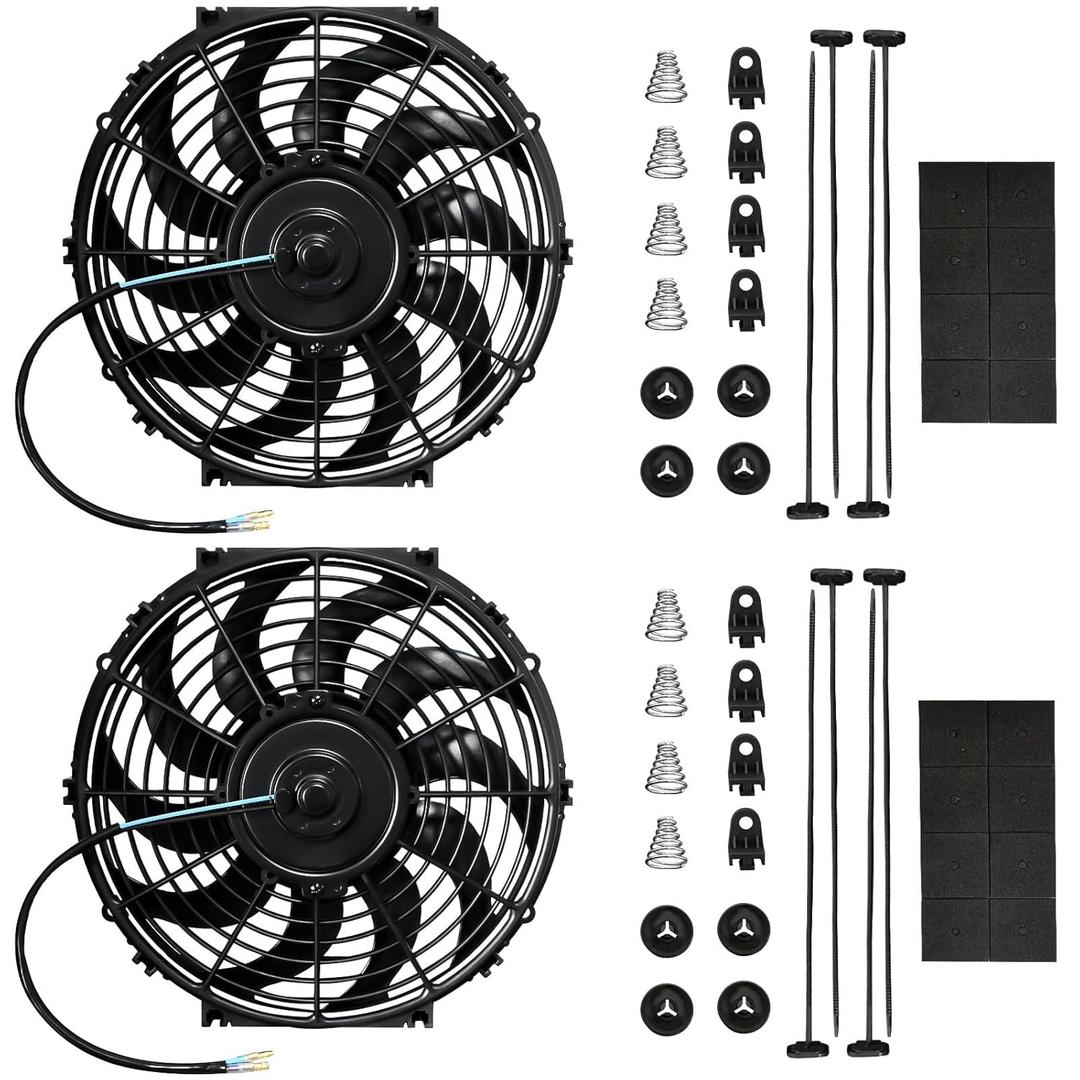 Mupera Electric Radiator Cooling Fan - Upgraded Universal Slim Fan Pull Electric Radiator Cooling Fans(2025 New), Assembly 12V 80W with Mount Kit(10 inch, Black) Set of 2