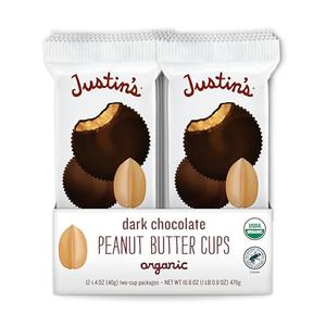 JUSTIN'S Organic Dark Chocolate Peanut Butter Cups, 12 Pack (2 cups each) Best By: 10/21/26