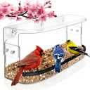 Ermete Window Bird Feeder with Strong Suction Cups, Large View Clear Feeder, Seed Tray, 13in x 5.5in x 4.2in for Outside Weather Proof