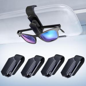 Veharvim One-Handed-Operation Sunglasses Holder for Car, Visor Sunglass Holder Clip, Car Accessories Interior, Universal Fit Silicone Padded Visor Sunglass Holder Car, Unmatched Durability (4 Pack)