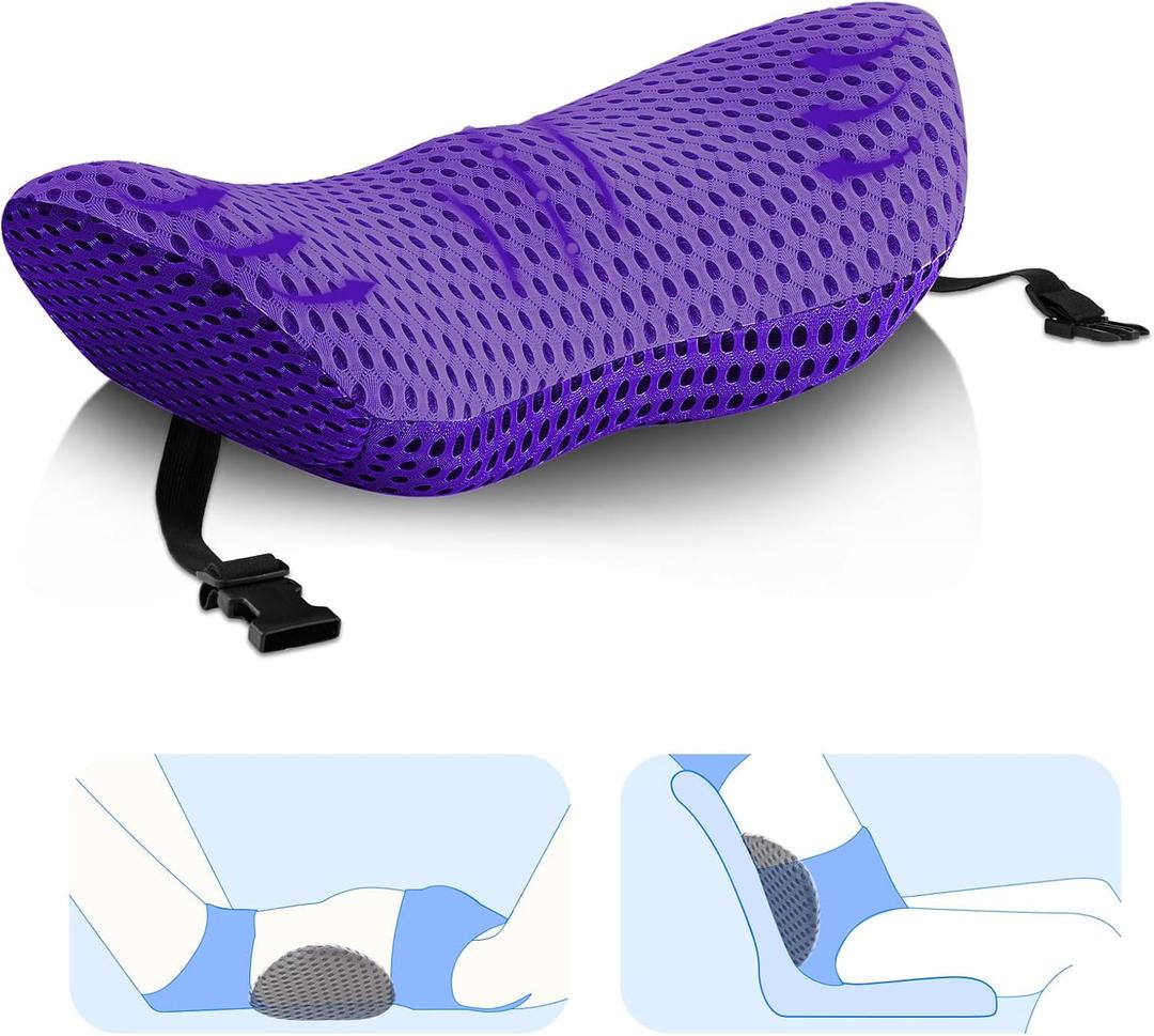 Lumbar Support Pillow,a backrest Pillow Used to Relieve Lower Back Pain,ergonomically Designed with Straps That can be Easily Secured to Office Chairs,Cars,beds,and Other Items.Purple