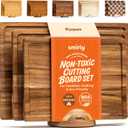 SMIRLY Wood Cutting Boards For Kitchen Meal Prep & Serving, Bamboo Cutting Board Set, Charcuterie Chopping Boards and Wooden Cutting Boards for Kitchen (3 Pack With Holder)