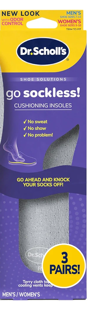 Dr Scholl’s Go Sockless! Cushioning Insoles for Women Men Unisex,1 Pairs, Trim to Fit - Absorbs Moisture to Keep Feet Dry, Shoe Inserts for Women Men with Plush Terry Cloth Layer for Added Comfort