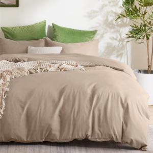 Bedsure Duvet Cover Full Size  Soft Double Brushed Bedding Set for Kids & Adults, Zipper Closure, 3 Pieces, Includes 1 Duvet Cover (80"x90") & 2 Pillow Shams, NO Comforter, Khaki