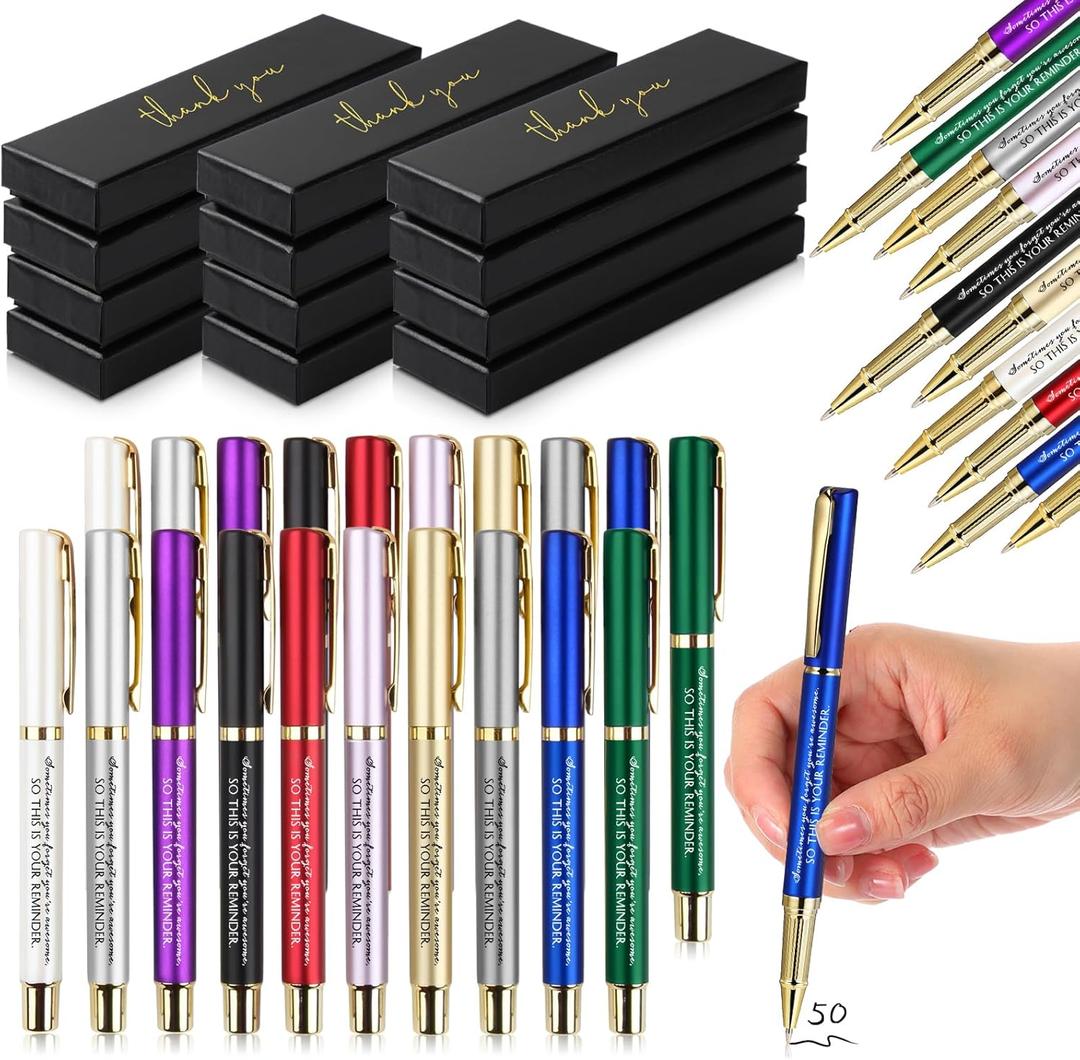 PerKoop 50 Pack Employee Thank You Pens with Gift Box Bulk, Inspirational Motivational Ballpoint Pens Bulk for Staff, Coworker, Team, Teacher, Nurse, Back to School Gift, Party Favor(Appreciation)