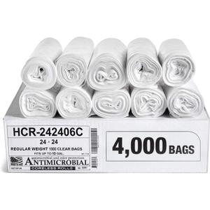 Aluf Plastics High Density Bags, 10 Gallon, 4000 Count, 6 Micron (eq), 24" x 24", Clear, for Bathroom, Office, Industrial, Commercial, Janitorial, Municipal, Recycling