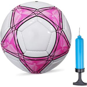 Soccer Ball Size 3 Soft PU for Practice Training Gift Boys Girls Kid Come with Pump and Needle (Pink)