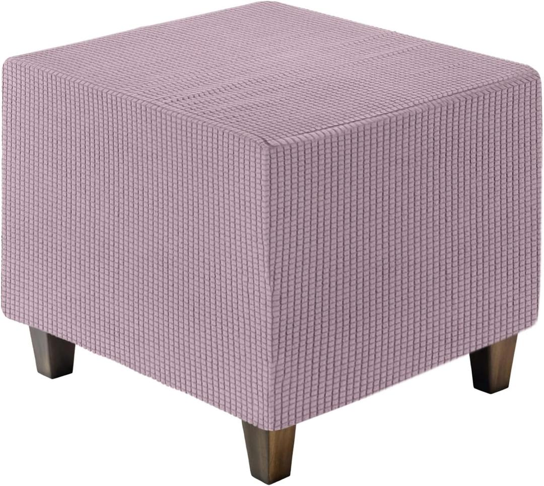 uxcell Ottoman Cover Square, Jacquard Ottoman Slipcover with Elastic Bottom, Stretchable Footrest Stool Covers for Living Room Furniture Protector (Light Purple, Middle Size)