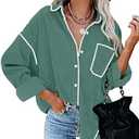 ZESICA Womens Corduroy Shacket Jacket Long Sleeve Button Down Shirt Oversized Blouses Tops with Pockets L