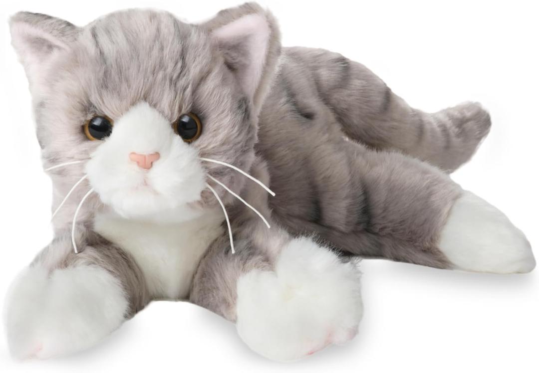 Bearington Socks Stuffed Cat Plush - 15" Realistic Grey Tabby Cat Plush Toy with Soft Fur and Lifelike Details - Stuffed Kitty - Adorable Cuddly Kitten Plushie Gift for Kids and Toddlers