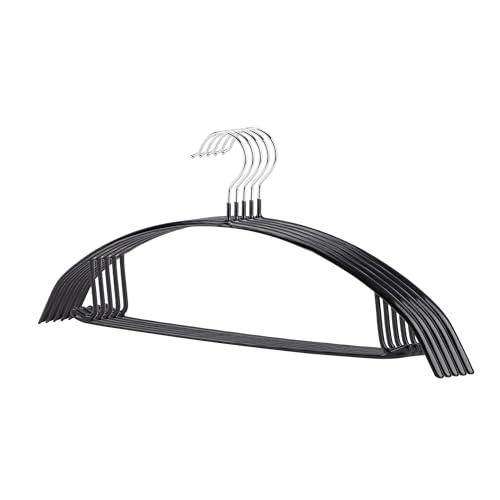 BESSLEE Non-Slip Rubber Coated Metal Hangers No Shoulder Bump, Set of 5/10 Heavy Duty Contour Sweater Hangers for Shirts Coats Dresses or Suits, Rust-Free Closet Clothes Organizer, 16.5”, Black