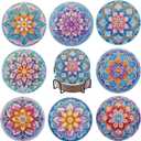 8 PCS Lotus Diamond Art Coasters Kits, Diamond Painting Coasters with Holder Set of 8, DIY Drink Coasters Art Crafts Supplies for Adults Cup Mat for Home Decor House Warming Gifts Non-Slip 3.9inch