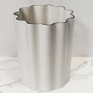 White and Black Ceramic Fluted Small Bathroom Trash Can 2 Gal - Luxury Stone Trash Can-Heavy & Decorative Garbage Bin for Bathroom, Kitchen, Office, Bedroom & Living Room Corner (White and Black)