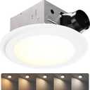 100CFM Round Bathroom Ventilation Fan: Quiet 1.2 Sones Ceiling Mount Exhaust Fan Combo with Integrated LED Light, 5CCT Selectable, Dimmable, Wet Rated, ETL Certified