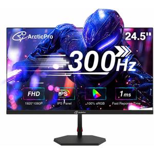 ArcticPro 24.5 inch 300Hz 240Hz Gaming Monitor, FHD 1080p, 1ms, PC Monitor Gaming, IPS, Adaptive sync, PC Monitor, NTSC 85%, sRGB 120%, Ultra Slim, DP x2, HDMI x2, VESA, with DP Cable up to 300Hz