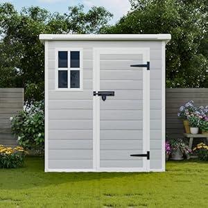 48 FT Lean to Metal Shed,Outdoor Heavy-Duty Storage Shed with Floor Base,All Weather Waterproof Garden Tool House W/Lockable Door&2 Air Vents,Reversible Door Design,for Backyard,Patio,Lawn,Gray