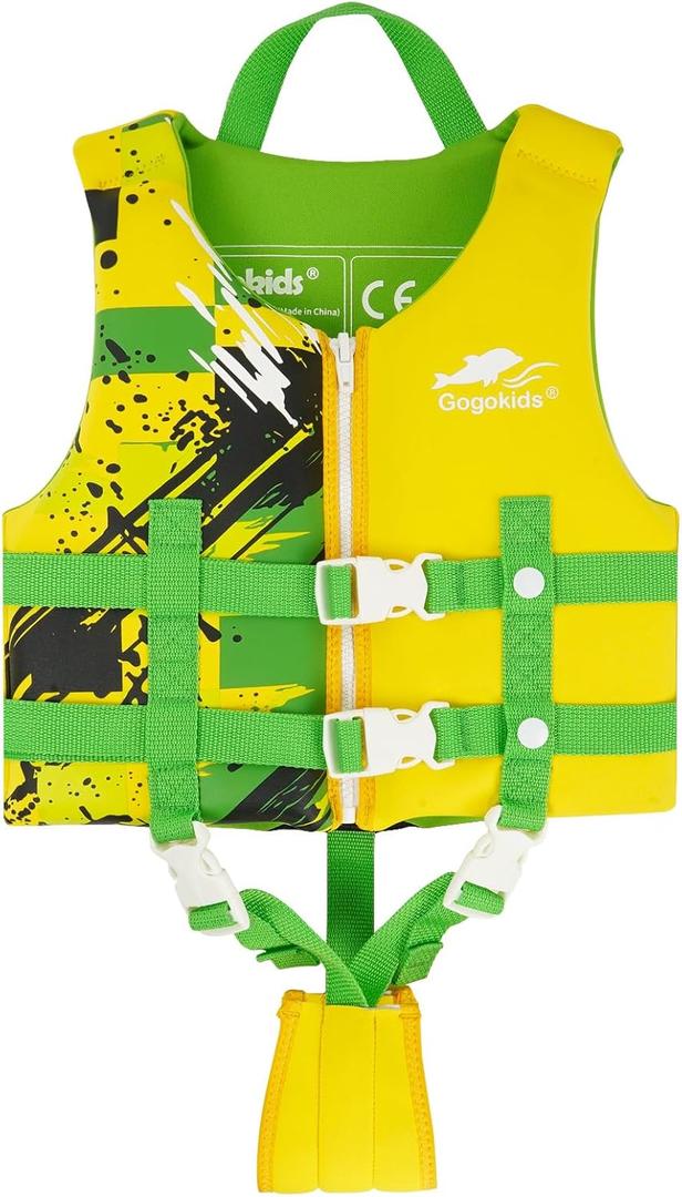 Gogokids Toddler Swim Vest, Premium Swim Vest for Kid Swimming Jacket for 30-40-50-60-70-80 Lbs Girls and Boys, Toddler Floaties Swimming Aid with Dual Safety Strap for 2-9 Years in Pool/Puddle/Beach (Yellow)