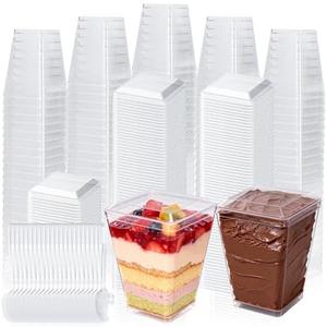 FCKLVMC 600 Pcs Dessert Cups with Lids and Spoons, Clear Square 5 oz Mini Dessert Cups with Lids, Small Plastic Vasitos Para Postres for Pudding, Fruit, Mousse, Snack, Appetizers
