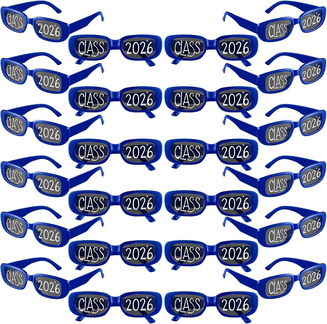 Cuffbow 24 Pcs 2026 Graduation Glasses Class of 2026 Sunglasses Bulk Plastic Eyeglasses Graduation Party Supplies Photo Booth Props (Blue) (Blue)