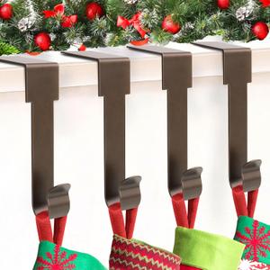 Christmas Stocking Holders for Mantle, 4 Pack Metal Hooks for Hanging Christmas Stockings,Stocking Hangers Stocking Hook Christmas Ornaments for Counter Tables Window Fireplace Mantle Decoration