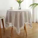 Square Lattice Small Tablecloth Cotton Linen Light Brown Dust-Proof Washable Boho Embroidery Table Cover Rustic Table Cloth for Coffee Party Kitchen Dining Tabletop Decoration 36 x 36 Inch