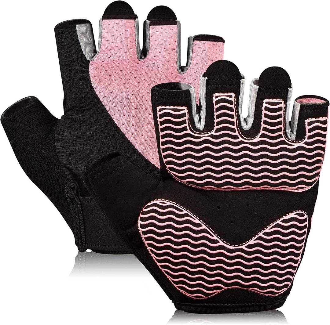 sunnex Workout Gloves for Women - Breathable Weight Lifting Gloves with Non-Slip Silicone Padding, Fingerless Gym Gloves for Cycling, Rowing, Pull Ups & Training Pink, Small