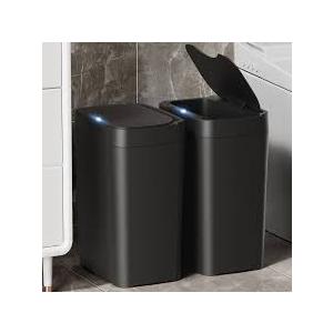 Vanpopubs 2 Pack 2.7 Gal Bathroom Trash Can with Lid, Automatic Trash Can Small Smart Garbage Can Touchless, Slim Motion Sensor Waterproof Plastic Trash Bins for Bedroom Office Kitchen Toilet Black