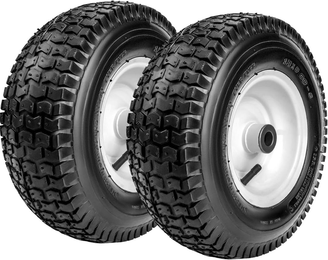 Taifa 13 Inch 2 PCS Air Wheels and Pneumatic Rubber Tires 5.00-6 Replacement with 3/4'' Axle Bore Hole, Inflated Wheel for Pressure Washers, Wheelbarrows, Hand Trucks, Garden Carts, Lawn Mower etc.