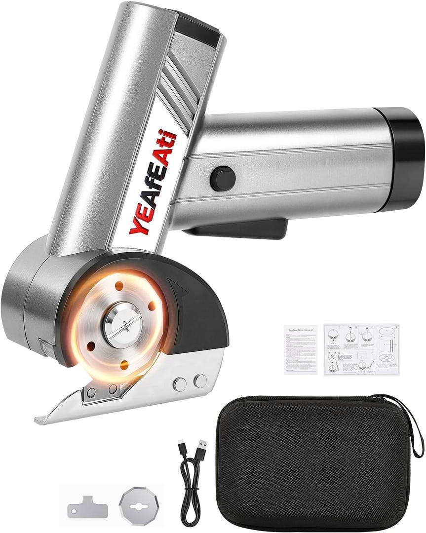 Cordless Electric Scissors - Smart Display & 4-speed Settings, Rechargeable Cardboard Cutter Electric for Fabric, Leather, Padding & Cardboard - Grey