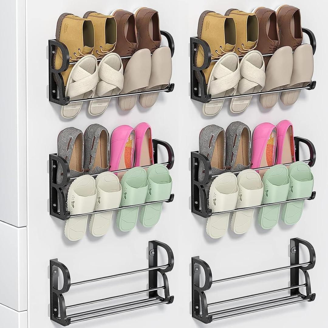 6 Pieces Wall Mounted Shoe Rack with Sticky Hanging Mounts Hanging Wall Shoe Storage Organizer Holder Shelf Hanger for Closet Door(15.7 x 8.7 x 4.3'')
