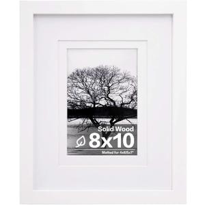 Egofine 8x10 Picture Frame Made of Solid Wood Covered by Plexiglass, Display Pictures 4x6/5x7 with Mat or 8x10 Without Mat for Table Top Display and Wall Mounting Photo Frame, White