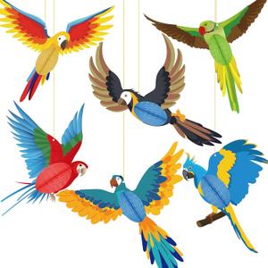 9 x 6 Pieces Tropical Birds Honeycomb Paper Cutouts Hanging Parrot Hawaiian Luau Tropical Party Decorations for Summer Beach Jungle Safari Rainforest Theme Birthday Party Home Classroom Decor Supplies