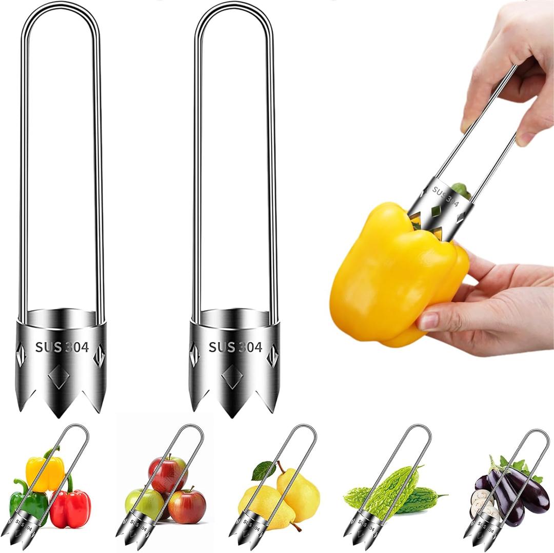 Red Bell Pepper Seed Corer, 2Pcs Stainless Steel Fruit and Vegetable Corers Tool, Multifunctional Vegetables Fruit Corer Kitchen Gadget for Apple, Pear, Tomato