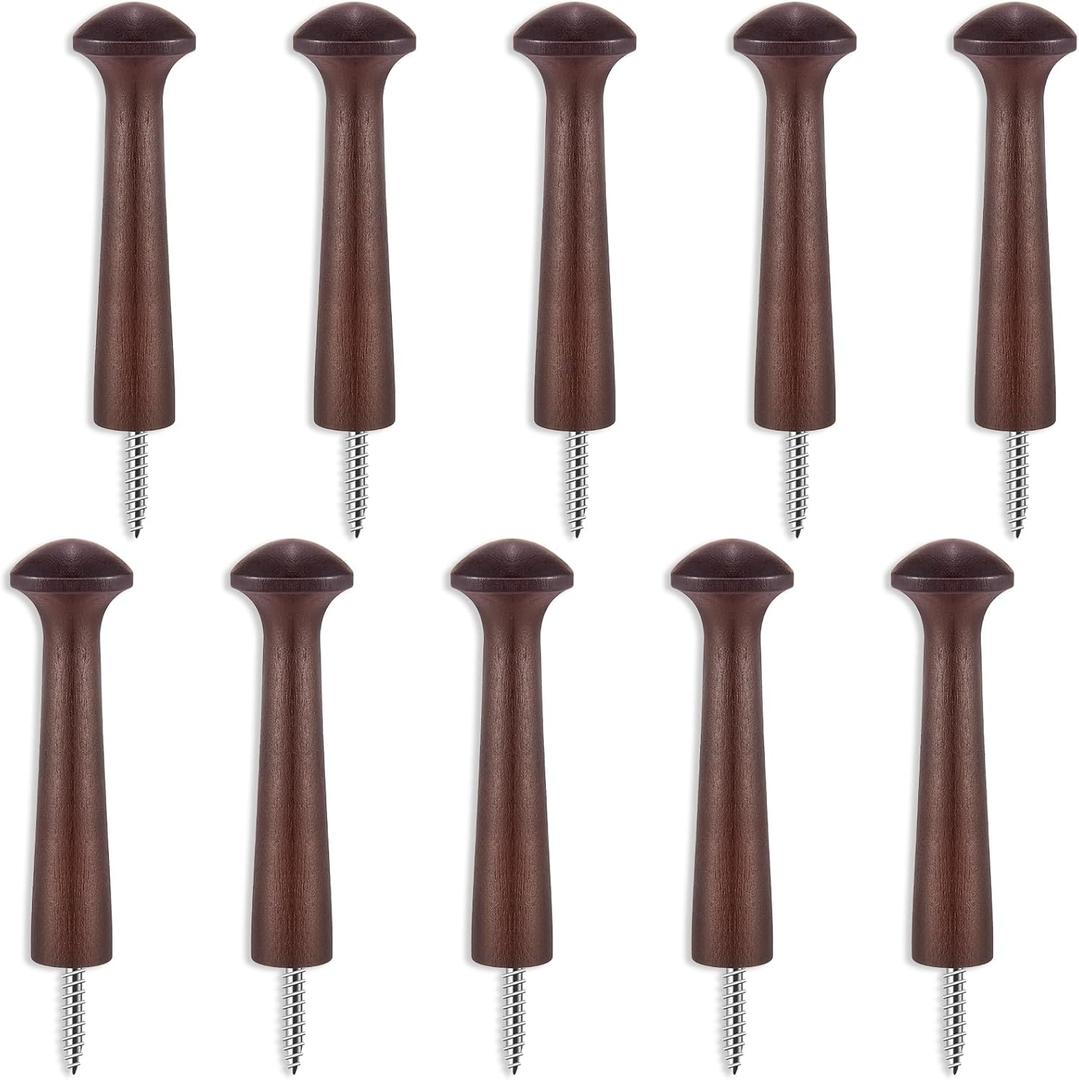 10 Pieces Wooden Shaker Peg Screw-on Pegs 2.9 Inch Long Unfinished Wood Shaker Racks for Hanging Clothes Hats Towel and More DIY Paint Color (Dark Brown)