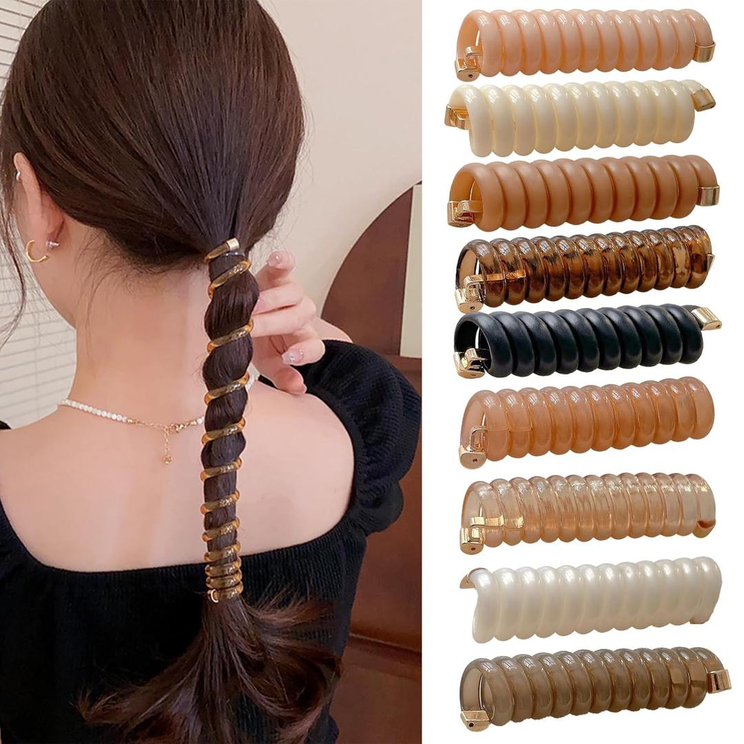 9pcs Braided Telephone Scrunchies Ponytail Stretchy Spiral Hair Ties bubble braid hair rope Hair Ties No Crease Elastic Accessory for Women Girl