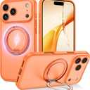 DOMAVER for iPhone 17 Pro Max Case 2025 New Released, with 360 Spin Magnetic Stand [Compatible with Magsafe], [Full Camera Protection] Translucent Shockproof Cover for iPhone 17 Pro Max 6.9", Orange