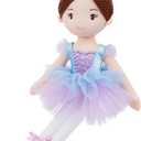 June Garden 16 Ballerina Doll Bella Soft Plush Dance Recital Gift for Girls Stuffed Ballet Doll with Purple Tutu and Tiara Perfect for Toddlers and Little Dancers