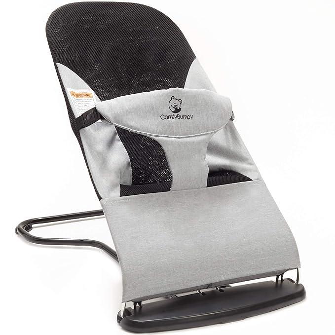 ComfyBumpy Ergonomic Baby Bouncer Seat - Safe, Portable Bouncing Chair with Adjustable Height Positions - Infant Bouncy Seat Perfect for Newborn Babies (Grey, 21.7"D x 15.7"W x 26.4"H)