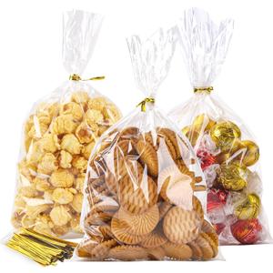 LOKIQNG Cellophane Bags Plastic Gift Bag Clear Cookie Treat Bags with Twist Ties for Party Favor Bag(100PACK,6x10inch)