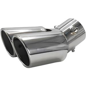 Dual Exhaust Tips, Stainless Steel Double Outlet Car Muffler Tail Tip Exhaust Curved Type Tailpipe Tip 63mm/2.5" Inlet Bolt-on Exhaust Tip Bevel Port (Curved,Silver)