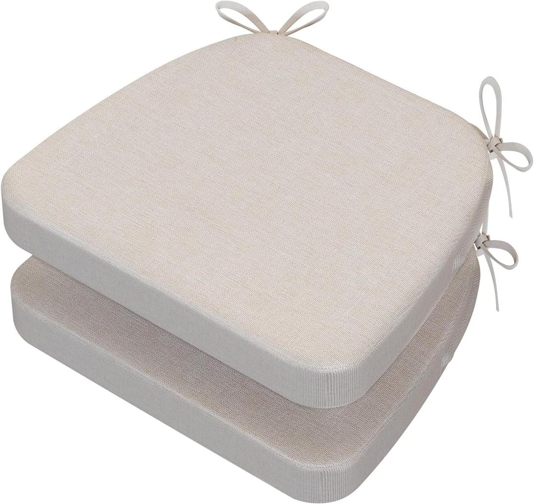 AAAAAcessories D-Shaped Chair Cushions, 2" Thick Dining Chair Pads with Ties and Removable, Machine-Washable Cover, 17" x 16", Set of 2, Ivory