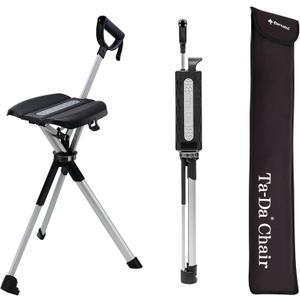 STEP2GOLD Ta-Da Chair Series 2- Portable Walking Stick, Cane with Seat, Foldable Chair, Hiking Stick, for Camping, Hiking, Lightweight Aluminum, Easy Carry, Anti-Slip (Black)
