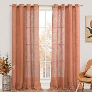 LAMIT Linen Sheer Curtains 95 inch for Living Room, Soft Thick Light Filtering Boho Window Textured Neutral Drapes with Bronze Grommet for Bedroom/Farmhouse, 2 Panels, 52 x 95 Inch, Terracotta